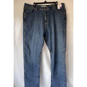 Wrangler Mens Flat Front High Rise Stretch Blue Denim Straight Jeans 40x32 NWT